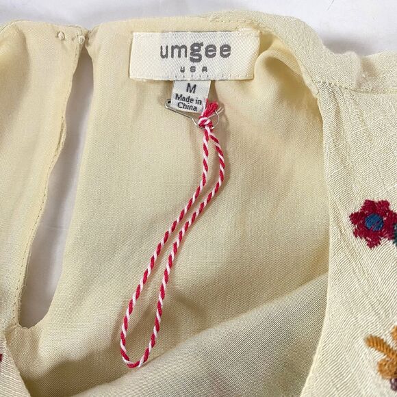 Umgee Boho Floral Embroidered Mini Dress Size M Cream Multi Bell Sleeve NWOT - Picture 9 of 15